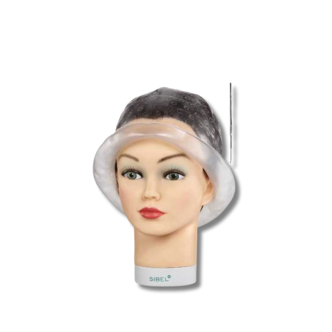 SIBEL LORY czepek silikonowy do pasemek z rantem przeciw kapaniu + szydełko