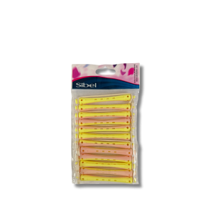 SIBEL długie wałki do trwałej 12 szt. żółte + różowe | 7 mm