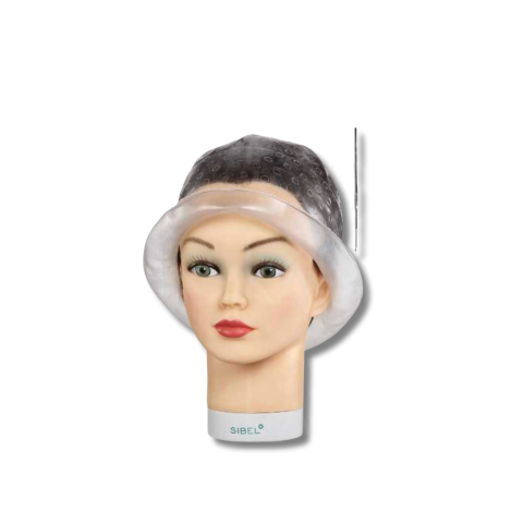 SIBEL LORY czepek silikonowy do pasemek z rantem przeciw kapaniu + szydełko